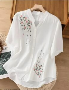 Women's Trendy and Stylish White Rayon Embroidered Shirt