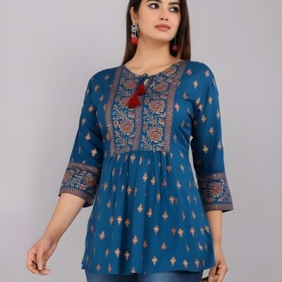 Tunic tops for women & girls women printed viscose rayon 34 sleeve toop