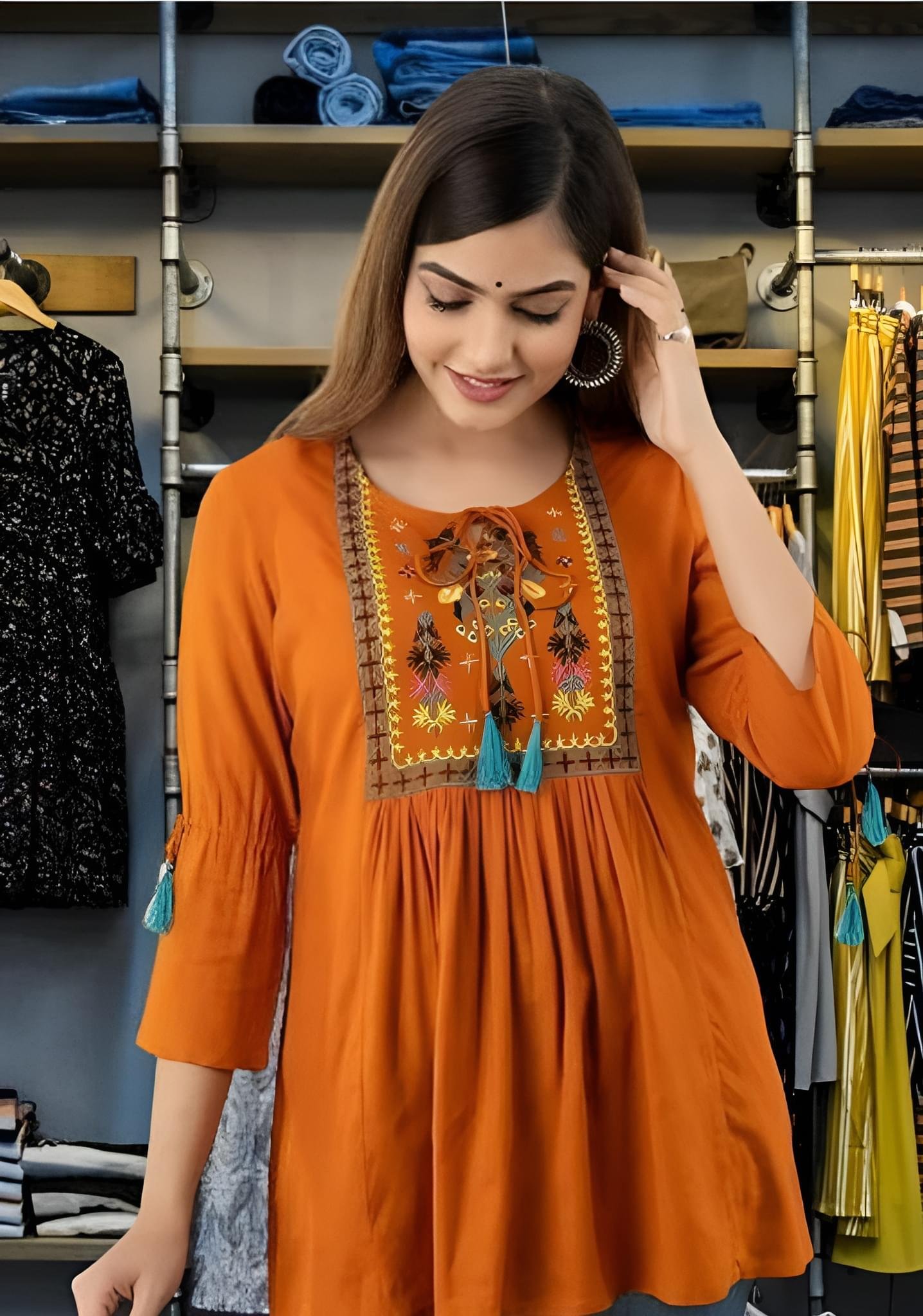 women's rayon embroidered top & tunics