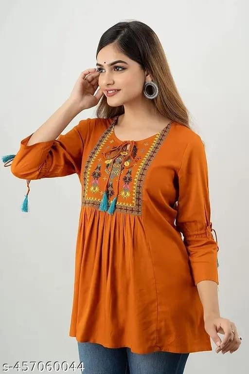 women's rayon embroidered top & tunics