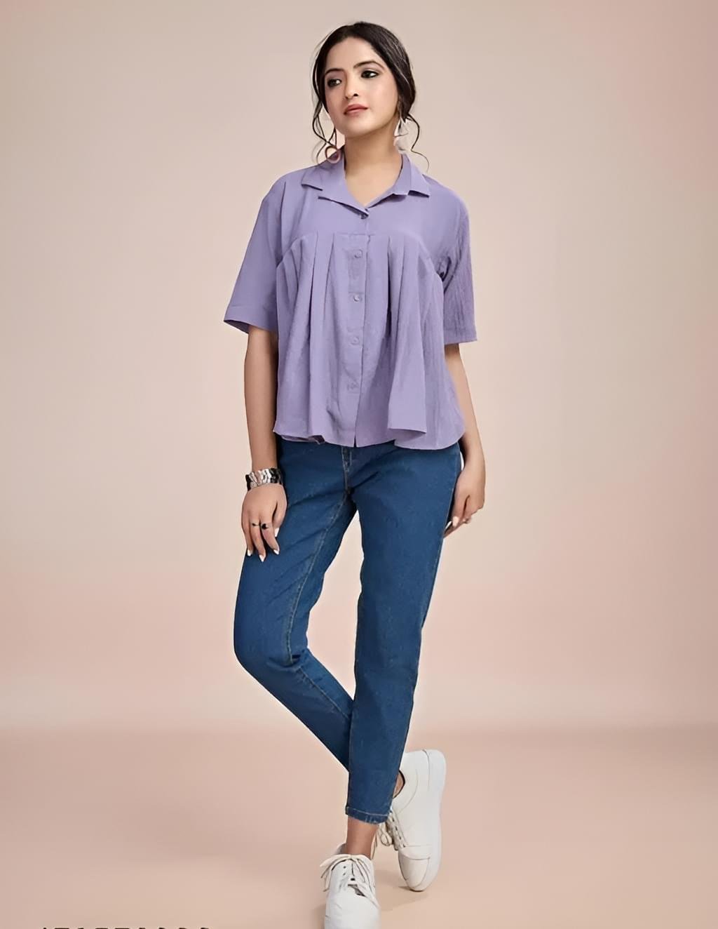stylish casual loose fit imported crepe crop shirt for girl's and women's