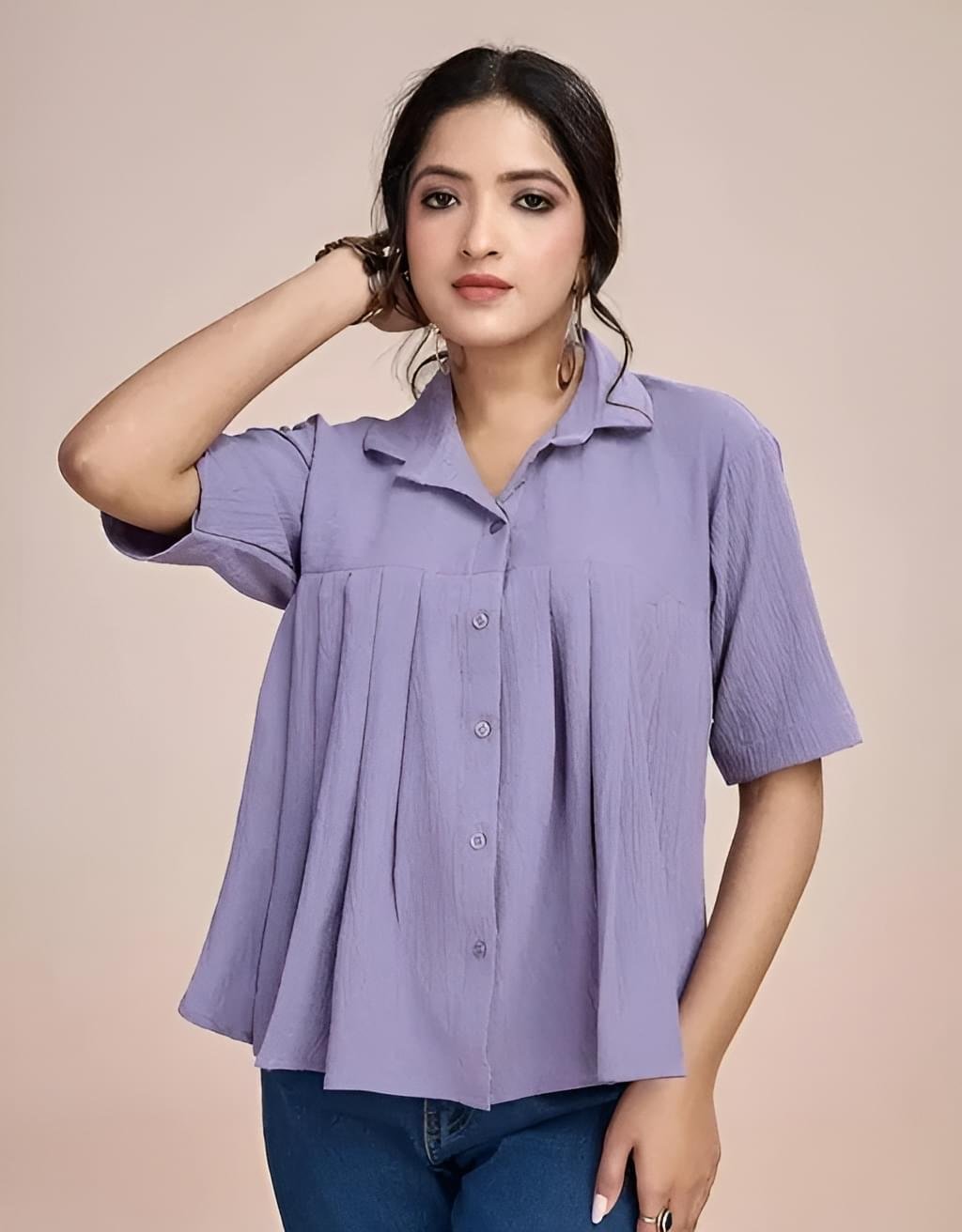stylish casual loose fit imported crepe crop shirt for girl's and women's